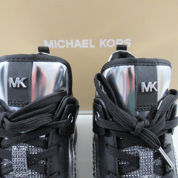 Michael Kors Georgie Trainer Wedge Sneakers Laces MK Logo Black / Grey - Picture 3 of 8